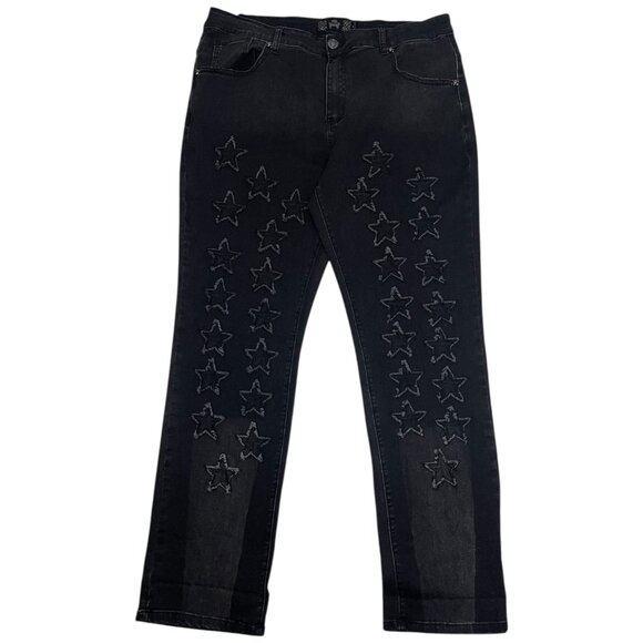 Rebel Vengeance Men 36 Straight Black Star Embroidered Jeans Punk Street Skate - Picture 2 of 10